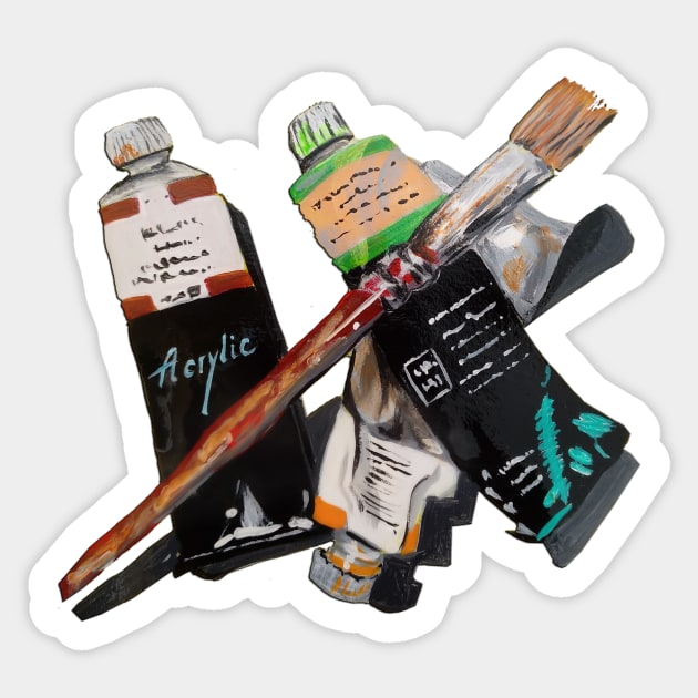 Paint tubes and Brush Sticker by PaintingsbyArlette